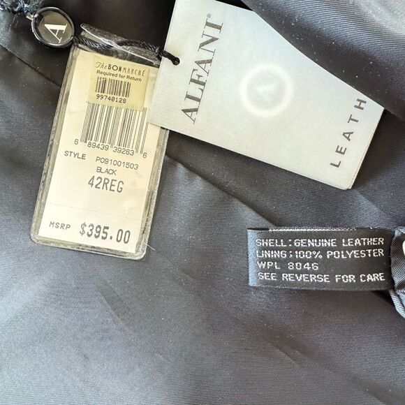 Alfani Men’s Black Genuine Leather Jacket Blazer Sleek Dress Coat Sz 42 REG NWT - Picture 11 of 14